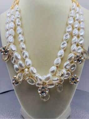Lilly Pulitzer Pearl Multi-Strand Necklace with Gold and Clear Crystal Drops